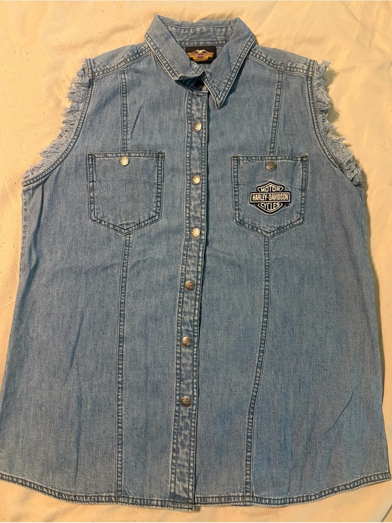 Harley-Davidson Jackets & Blazers - Harley-Davidson Light Blue Denim Sleeveless Button-Front Vest